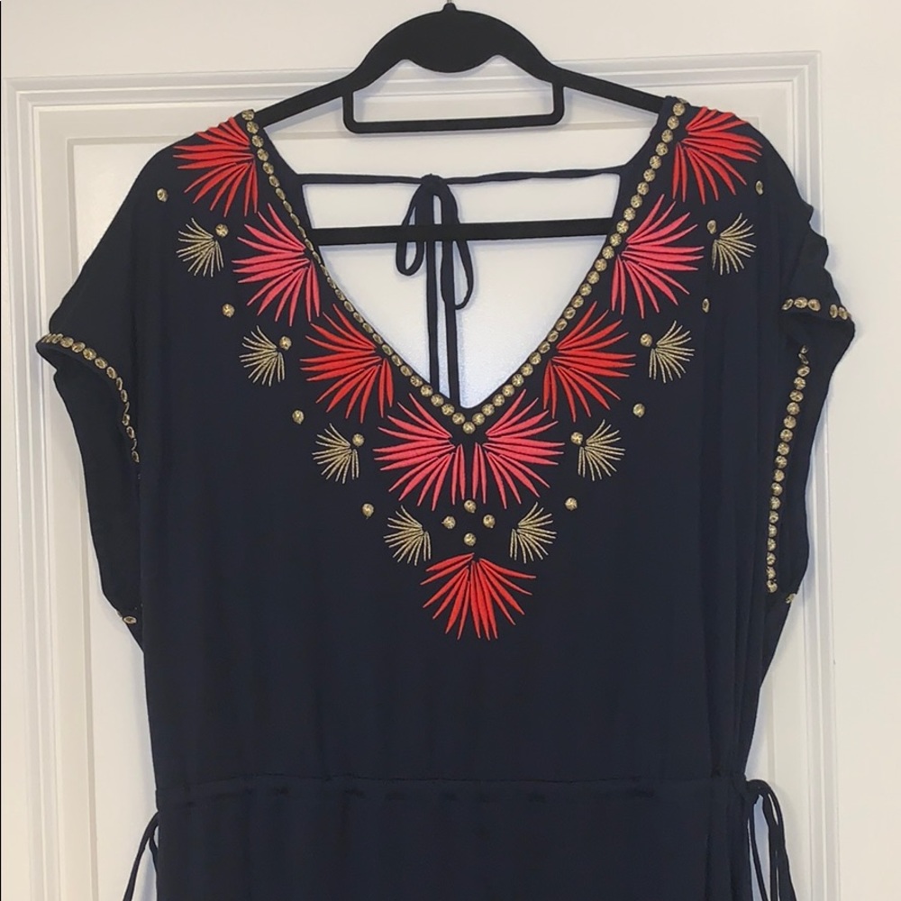 Boden Navy maxi dress with side ties.